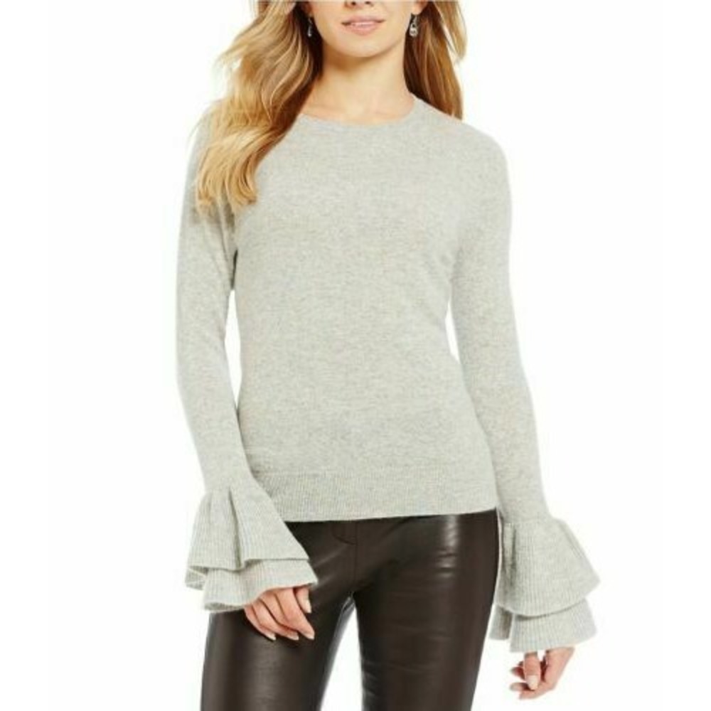 Antonio Melani Light Gray Vera Poet Ruffle Cuff‎ 100% Cashmere Sweater Small S